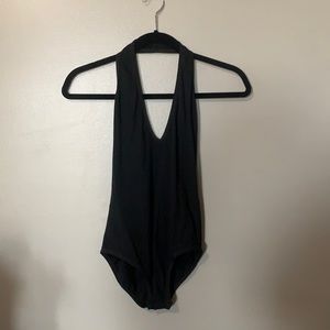 Plunge Chest Backless Black Bodysuit Black